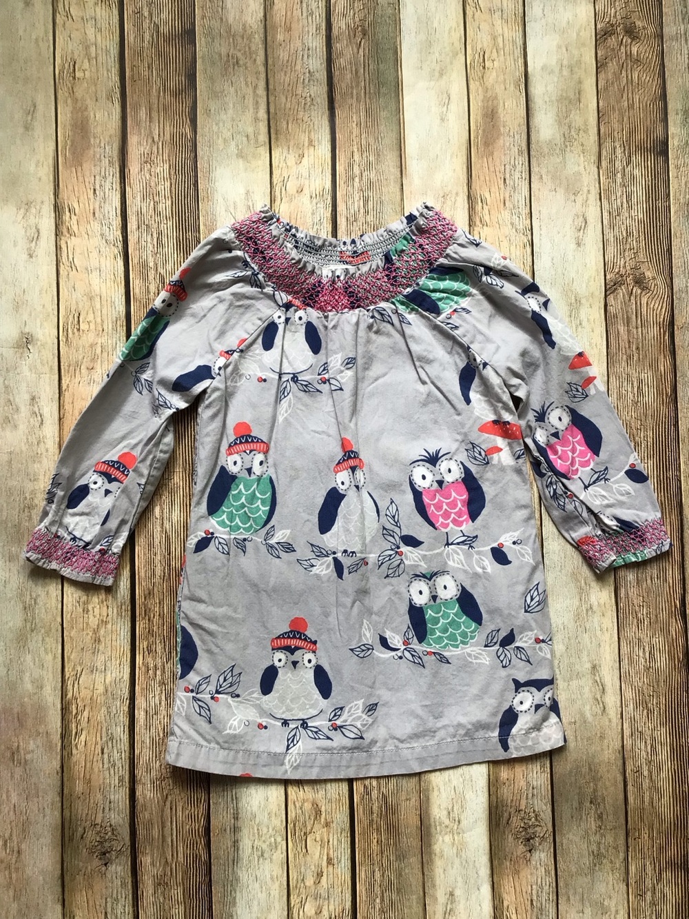 Mini Boden Smocked Owl Dress